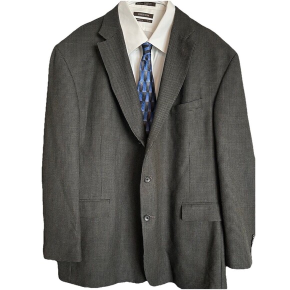 Vintage Oscar de la Renta Brown Wool Check Sport Coat Blazer Mens 52R Jacket - Picture 1 of 12